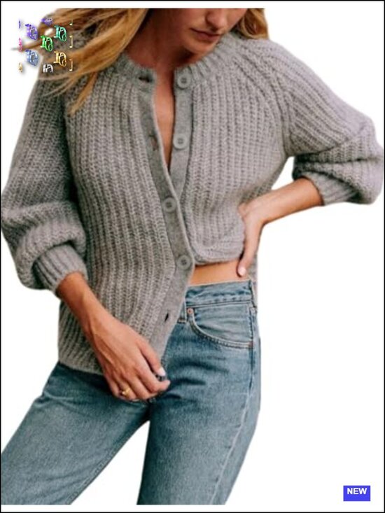 Sweaters - Women's Long Sleeve Cardigan Sweater Knit Button Down Crewneck Cozy Outwear
